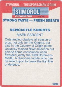 1990 Stimorol NRL #91 Mark Sargent Back